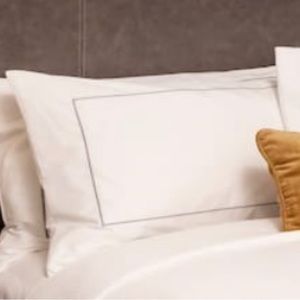 Queen Pillowcase Sham Hilton Hotel Bedding Collection White w Gray  2 sets of 2